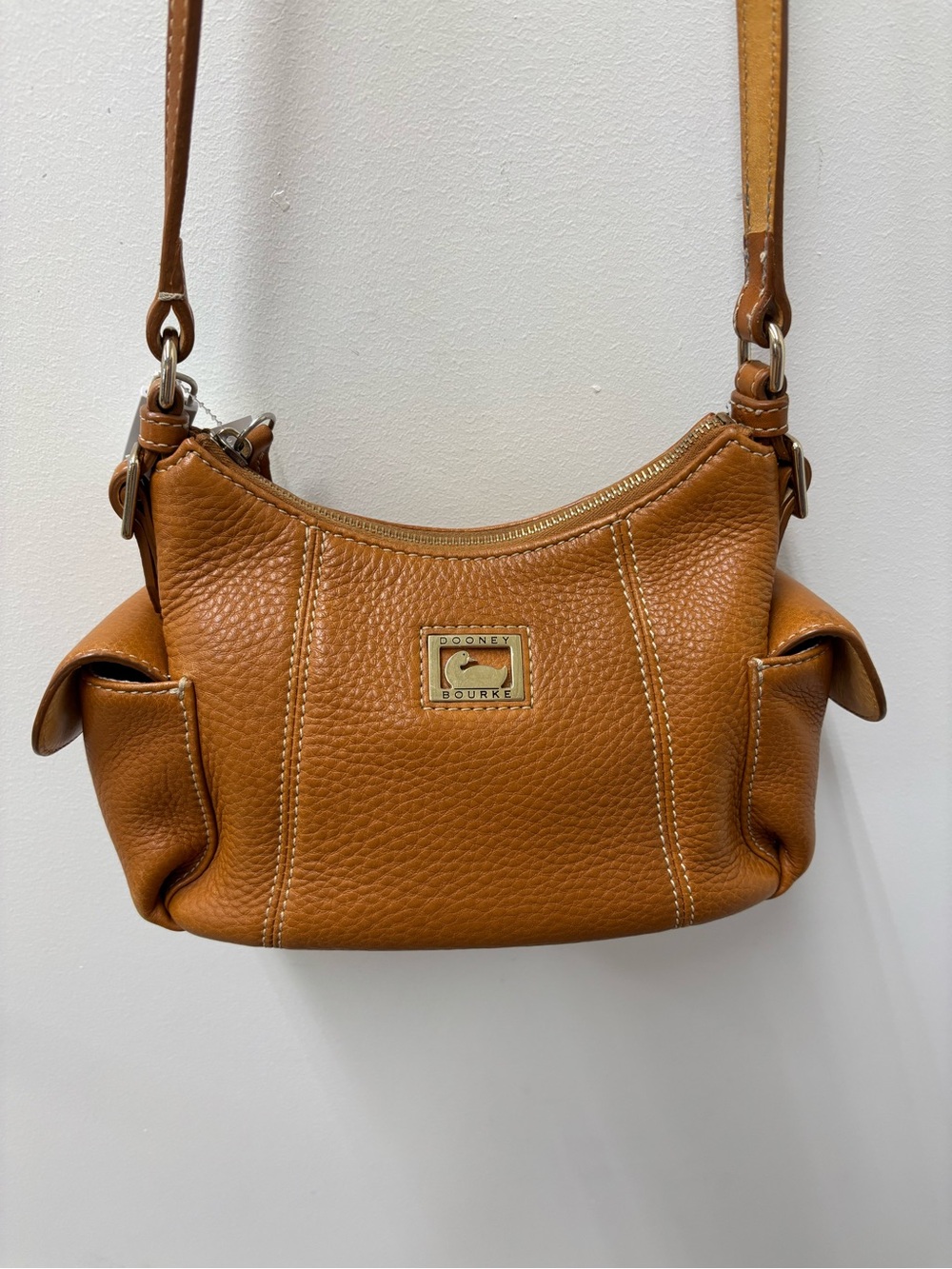 Vintage Dooney & Bourke Pebbled Leather Crossbody in Cognac Brown